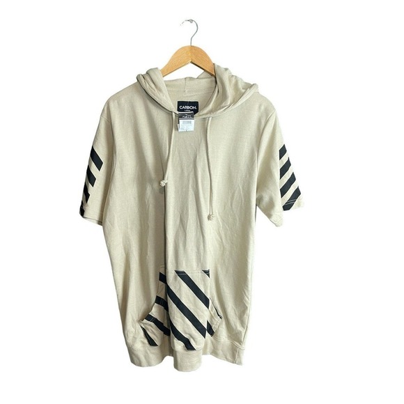 Carbon Short Sleeve Sweatshirt Beige Mens Large NWT - Picture 1 of 5